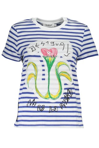 DESIGUAL NIEBIESKI DAMSKI T-SHIRT Z KRÓTKIM RĘKAWEM (Blu)